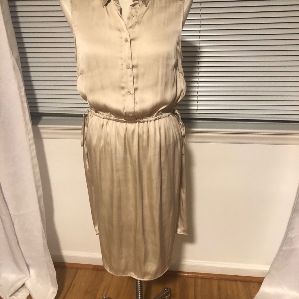 H&M Champagne Dress S-10 Tie Sides Elastic Waist